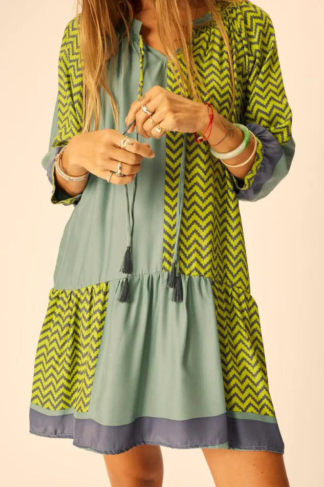 Women Natalie Martin Dresses Stevie Dress Block Zigzag Lime