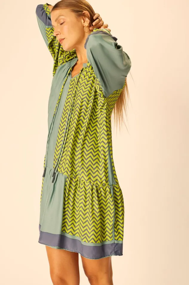 Women Natalie Martin Dresses Stevie Dress Block Zigzag Lime