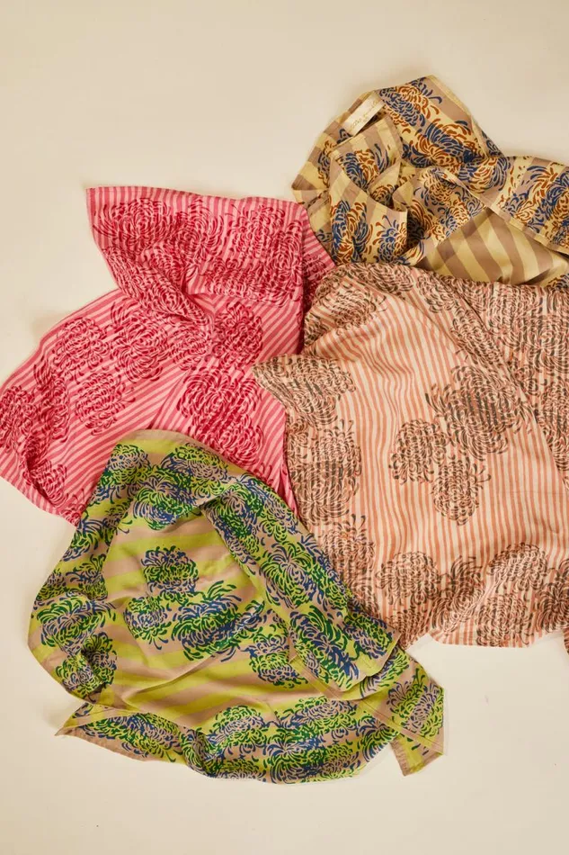 Women Natalie Martin Square Scarf Batik Chrysanthemum Bluegreen