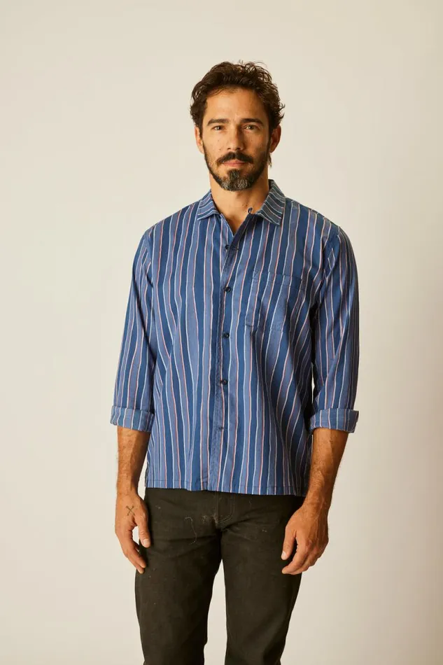Women Natalie Martin Tops Louis Shirt Batik Stripe Navy