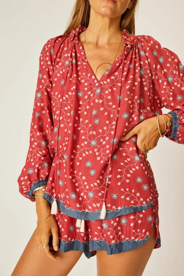 Women Natalie Martin Tops Penny Blouse Pinwheel Barn Red