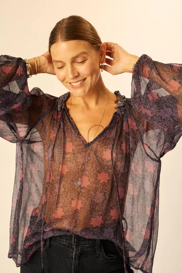 Women Natalie Martin Tops Penny Blouse Snowflake Aubergine