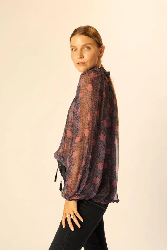 Women Natalie Martin Tops Penny Blouse Snowflake Aubergine