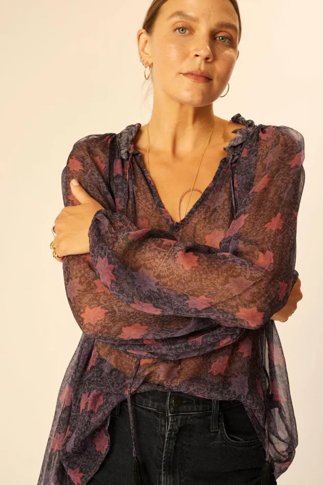 Women Natalie Martin Tops Penny Blouse Snowflake Aubergine