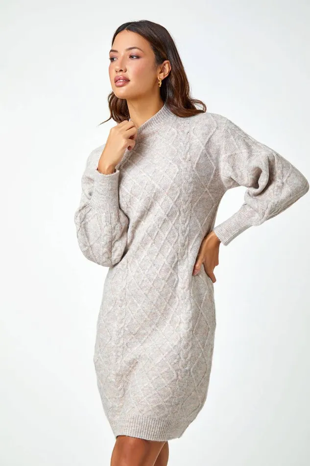 Women Natural Cable Knit Jumper Stretch Dress Roman Dresses