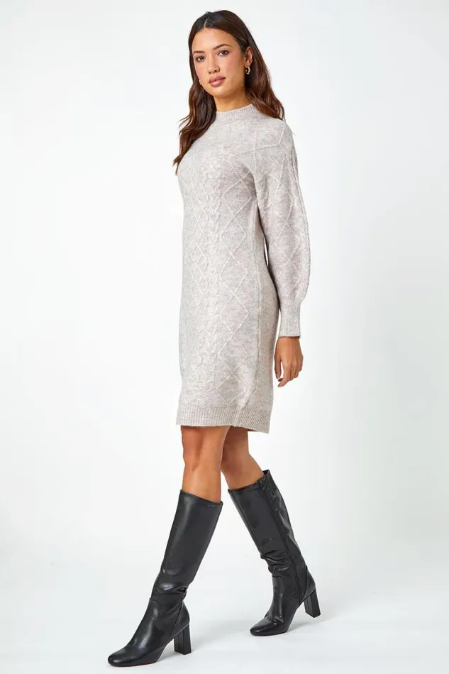 Women Natural Cable Knit Jumper Stretch Dress Roman Dresses
