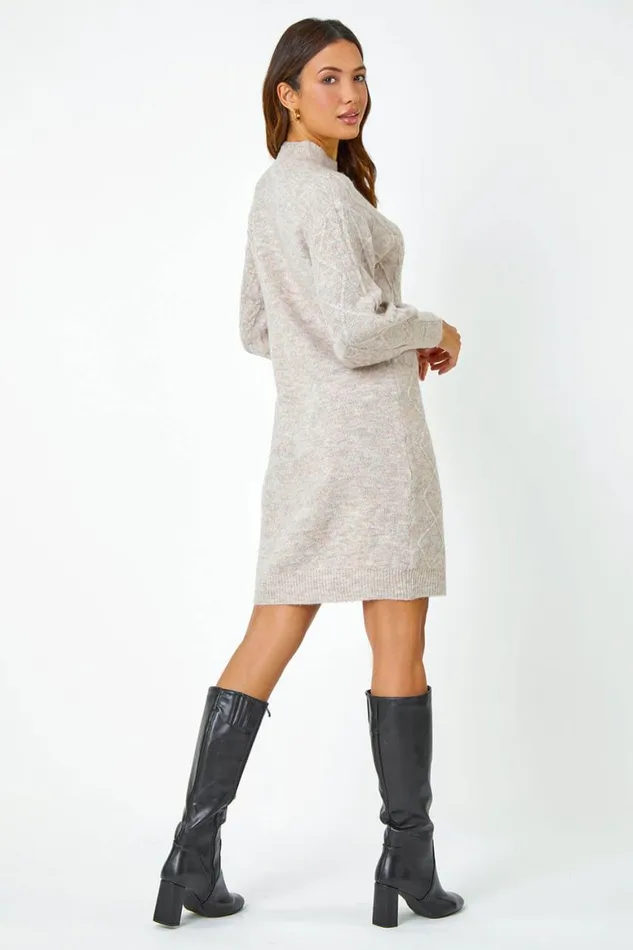 Women Natural Cable Knit Jumper Stretch Dress Roman Dresses