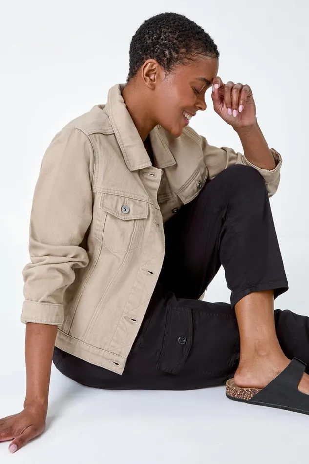 Women Natural Classic Cotton Denim Jacket Roman Jackets