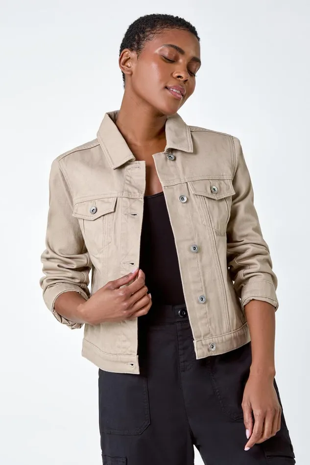 Women Natural Classic Cotton Denim Jacket Roman Jackets