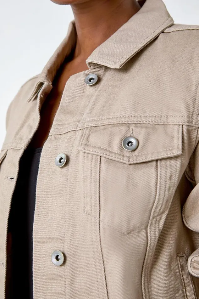 Women Natural Classic Cotton Denim Jacket Roman Jackets