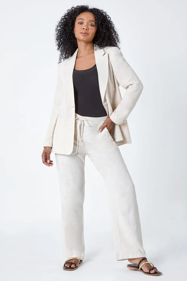 Women Natural Petite Linen Blend Blazer Roman Jackets