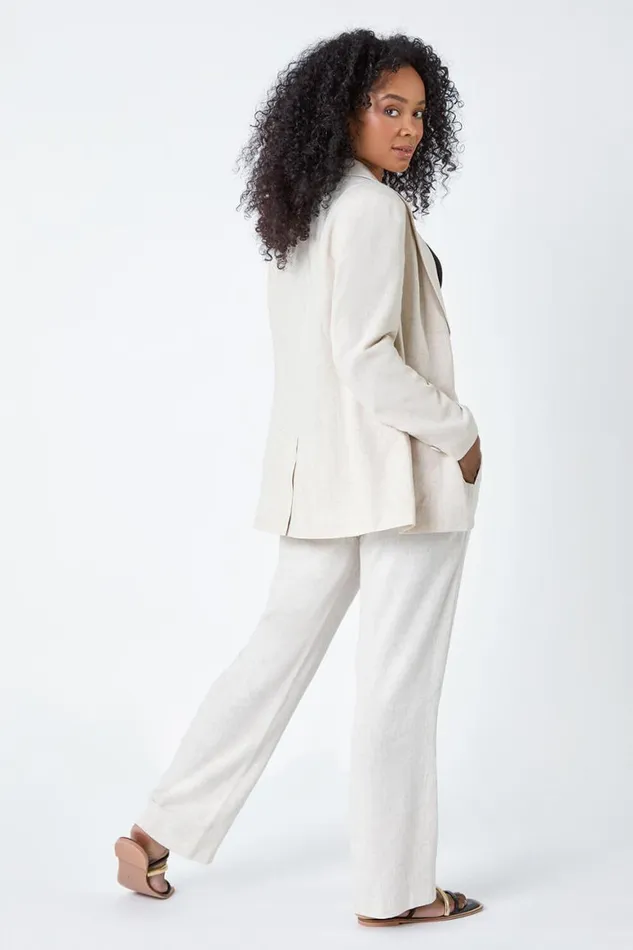 Women Natural Petite Linen Blend Blazer Roman Jackets