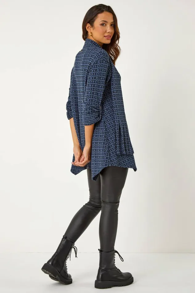 Women Navy Abstract Print Stretch Tunic Top and Scarf Roman Tops