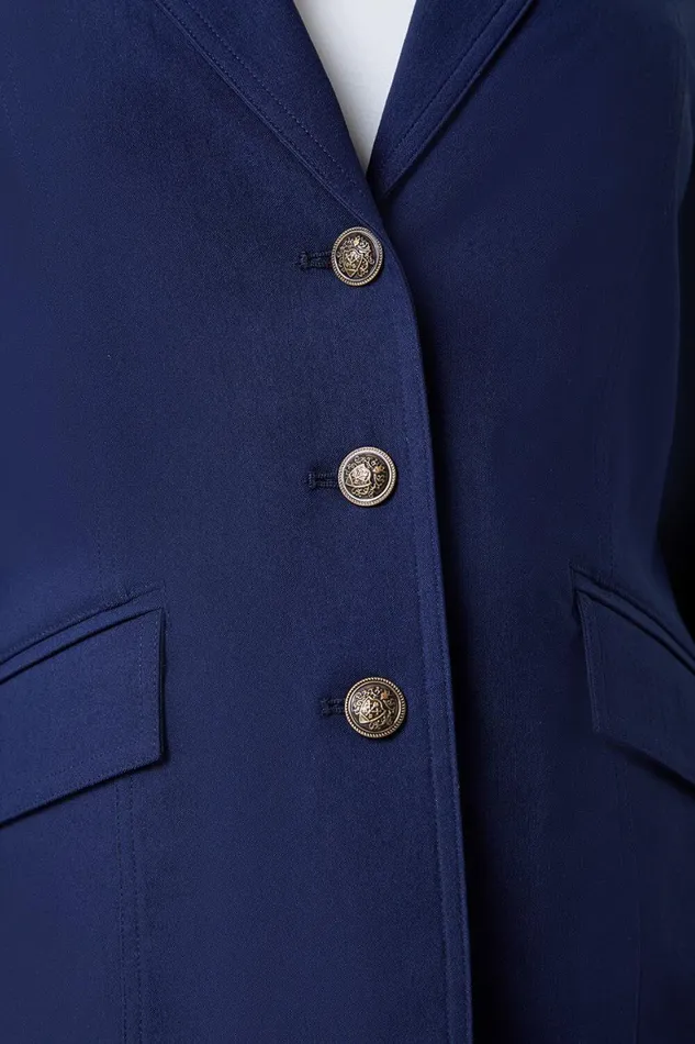 Women Navy Button Detail Stretch Blazer Roman Jackets