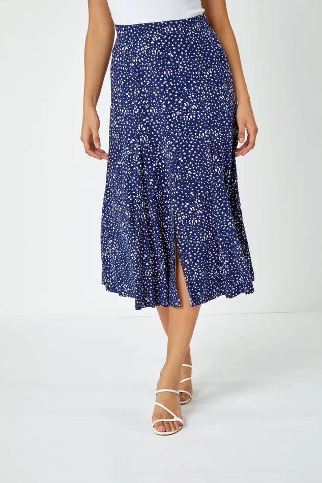 Women Navy Confetti Spot Print A Line Midi Skirt Roman Skirts