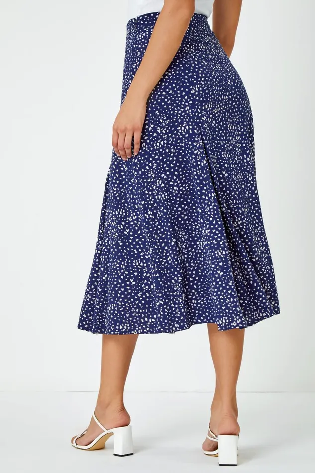 Women Navy Confetti Spot Print A Line Midi Skirt Roman Skirts
