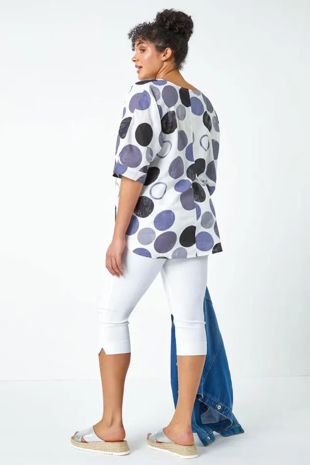 Women Navy Curve Relaxed Fit Spot Top Roman Tops