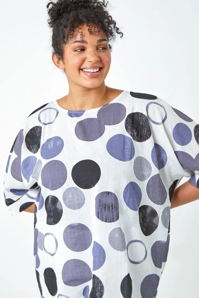 Women Navy Curve Relaxed Fit Spot Top Roman Tops