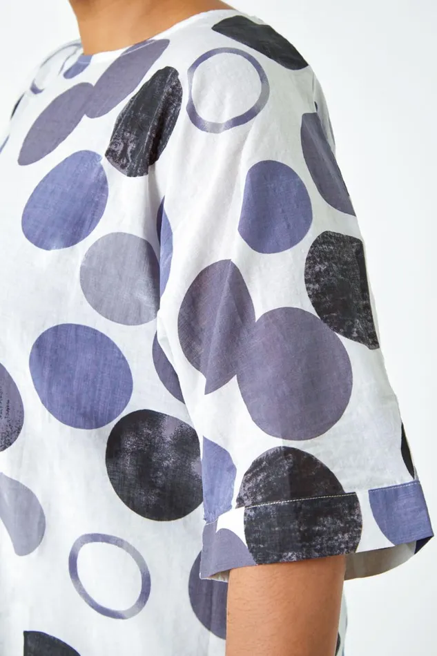 Women Navy Curve Relaxed Fit Spot Top Roman Tops