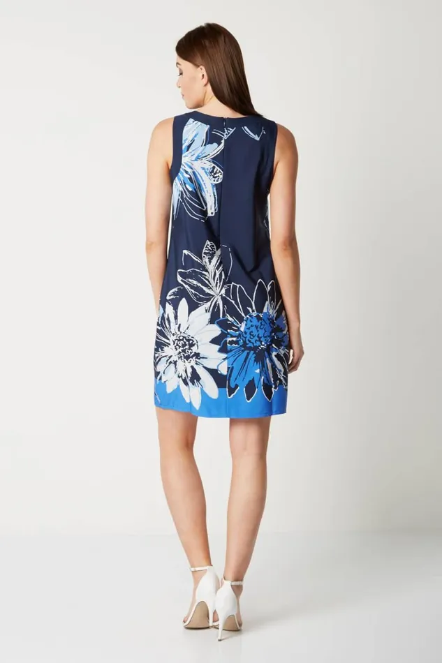 Women Navy Floral Print Shift Dress Roman Dresses