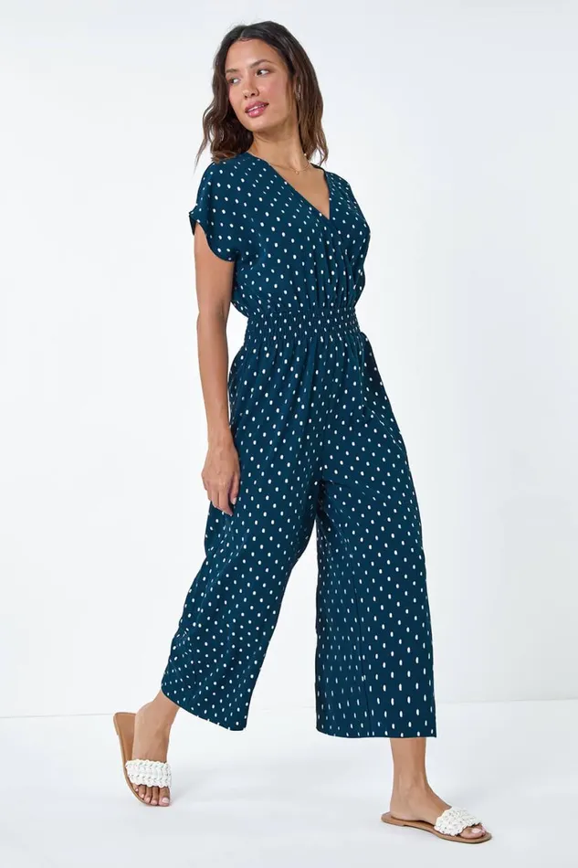 Women Navy Metallic Foil Print Jumpsuit Roman Dresses