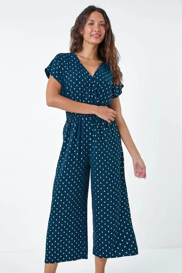 Women Navy Metallic Foil Print Jumpsuit Roman Dresses