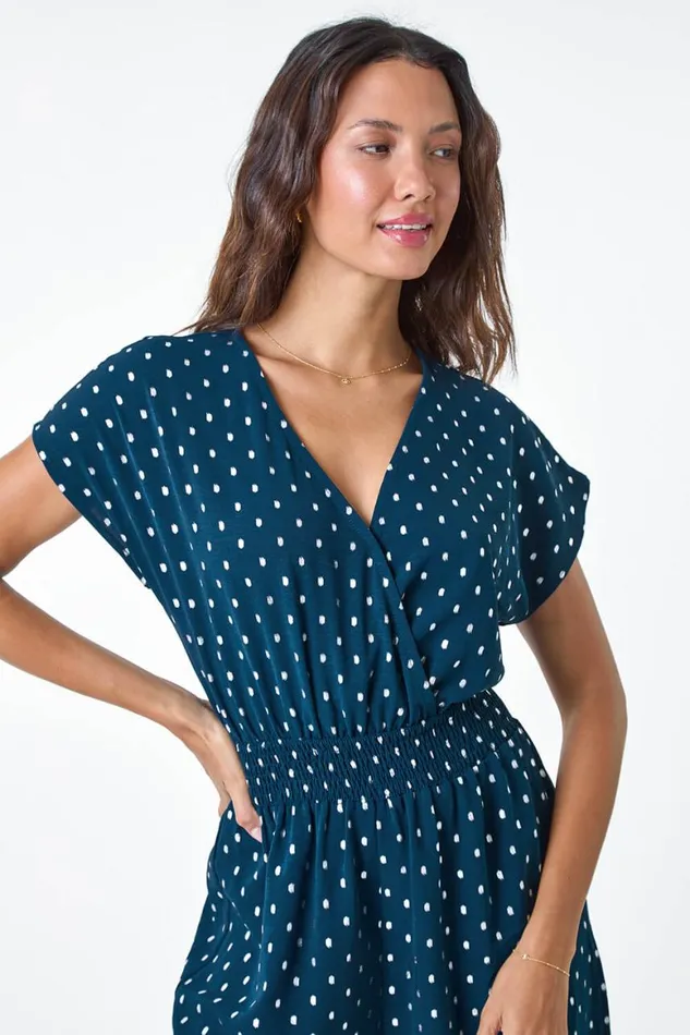 Women Navy Metallic Foil Print Jumpsuit Roman Dresses