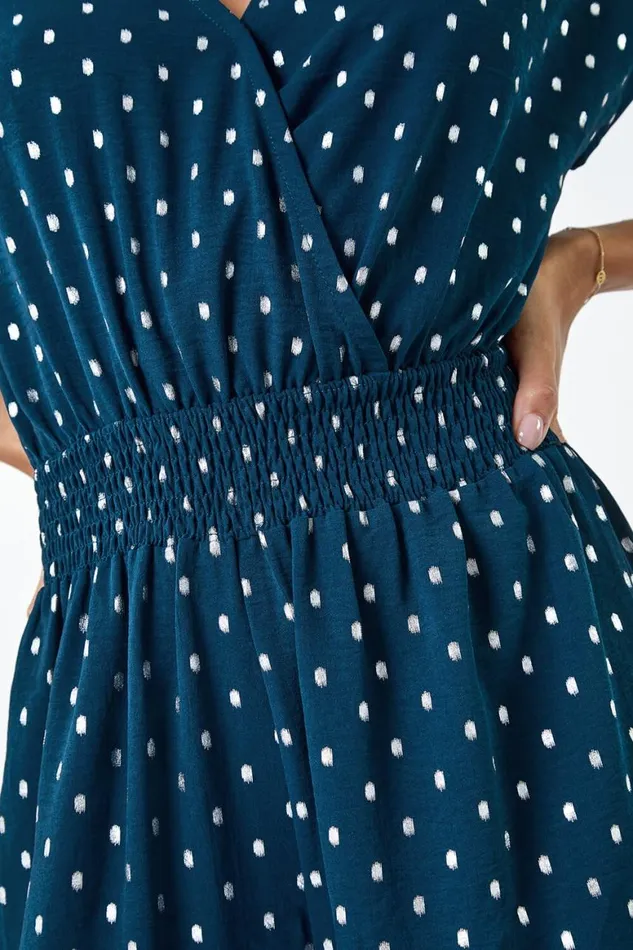 Women Navy Metallic Foil Print Jumpsuit Roman Dresses