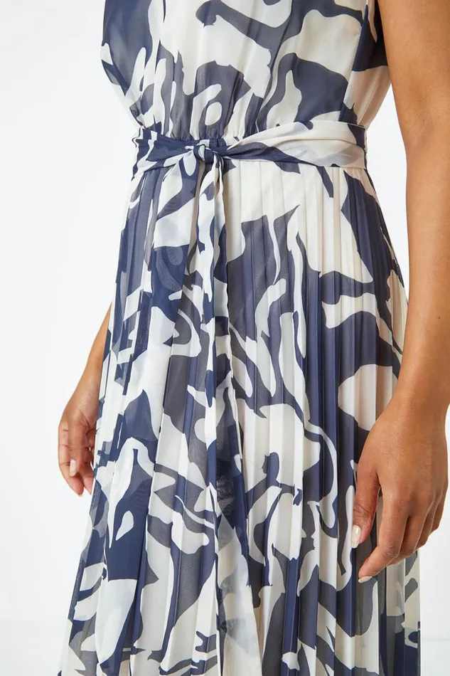 Women Navy Petite Sleeveless Floral Chiffon Dress Roman Dresses