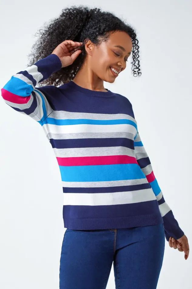 Women Navy Petite Stripe Print Jumper Roman Knitwear