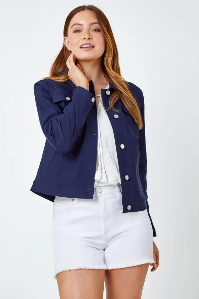 Women Navy Stretch Pocket Detail Jacket Roman Coords