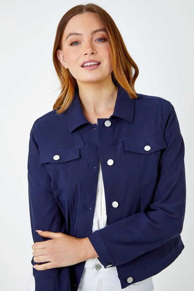 Women Navy Stretch Pocket Detail Jacket Roman Coords