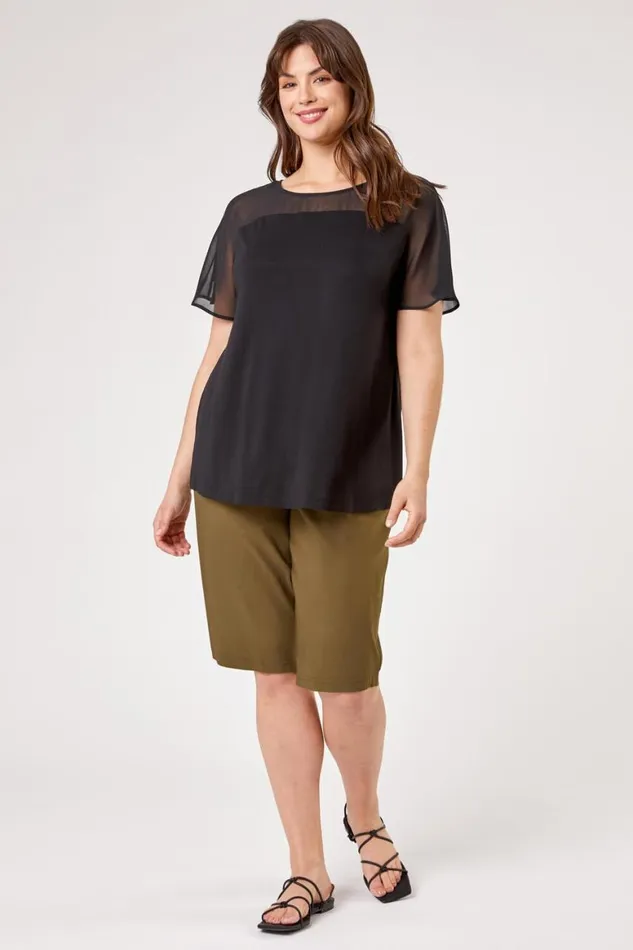 Women Olive Curve Knee Length Elastic Waist Stretch Shorts Roman Coords
