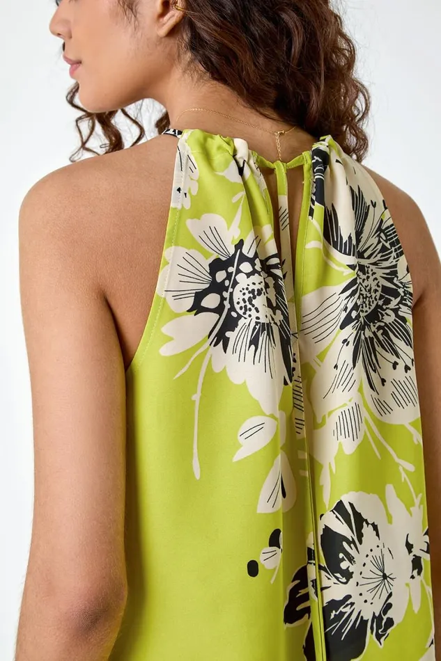 Women Pale Green Floral Halterneck Top Roman Tops
