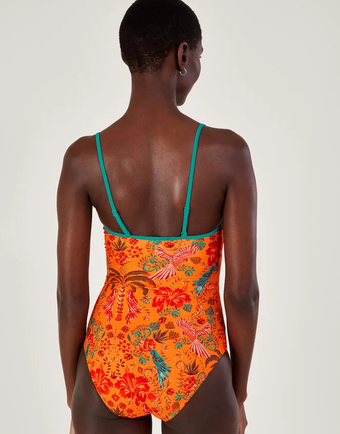 Women Palm Print Swimsuit In Recycled Polyester Orange Monsoon Beachwear and Swimwear