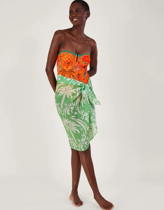 Women Palm Print Swimsuit In Recycled Polyester Orange Monsoon Beachwear and Swimwear