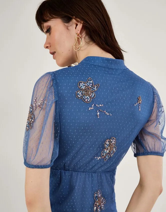 Women Pamela Embellished Tea Dress Blue Monsoon Occasionwear
