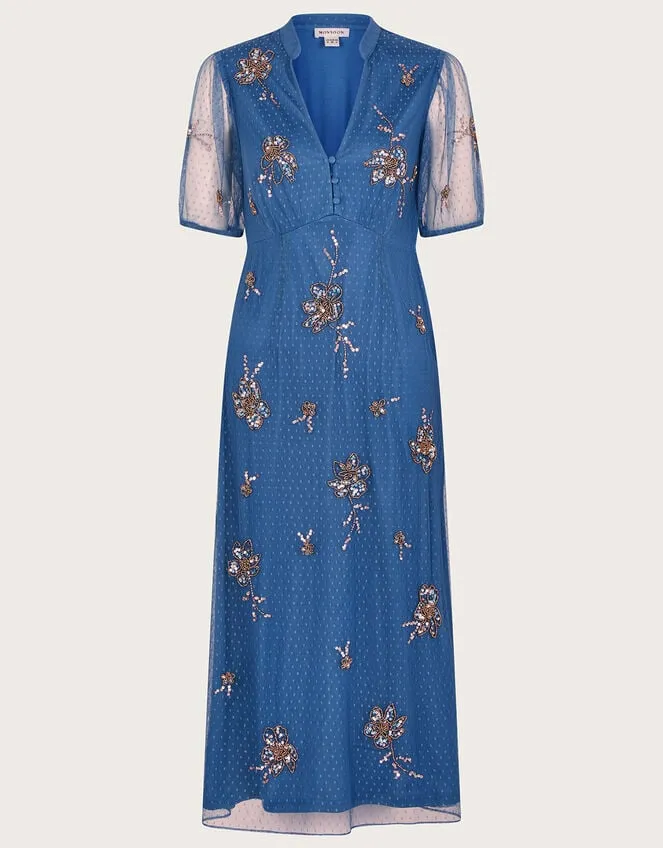 Women Pamela Embellished Tea Dress Blue Monsoon Occasionwear