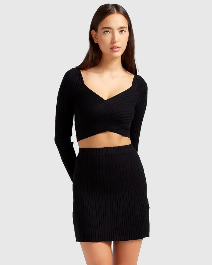 Women Pants and Skirts Belle and Bloom C039est Belle Knit Mini Skirt 8211 Black