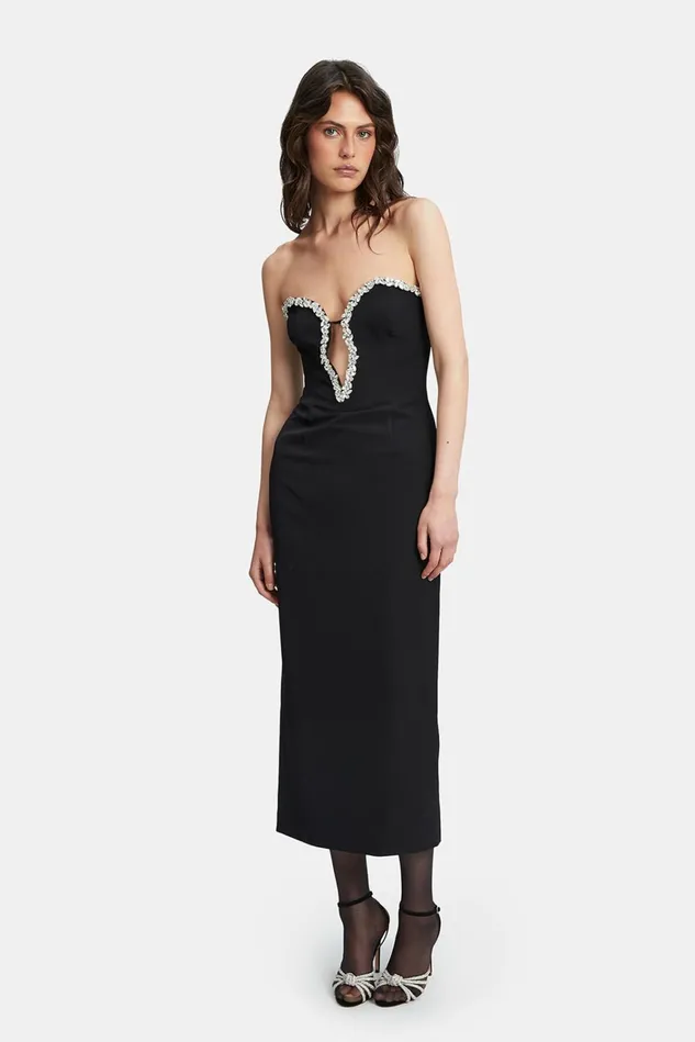 Women Party Dresses Bardot Eleni Diamante Midi Dress In Black Black