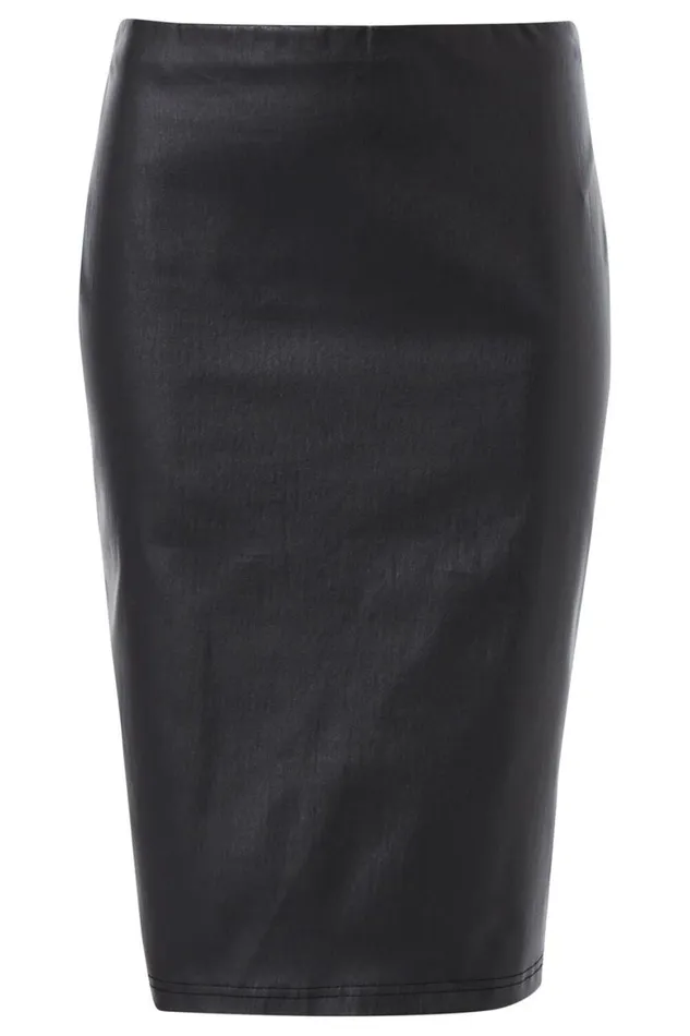 Women Pewter Faux Leather Pull On Pencil Skirt Roman Skirts