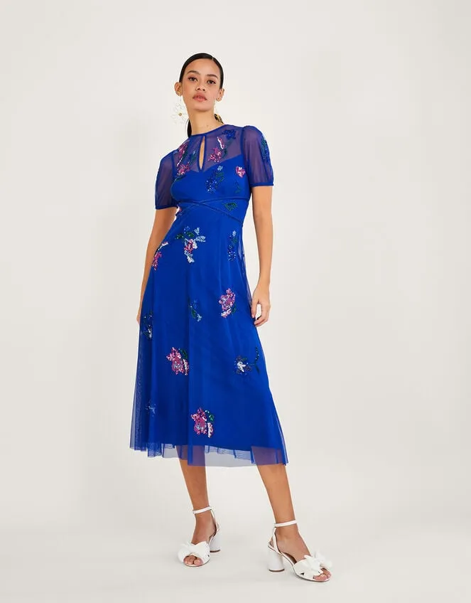 Women Phoebe Embellished Midi Dress In Recycled Polyester Blue Monsoon Occasionwear