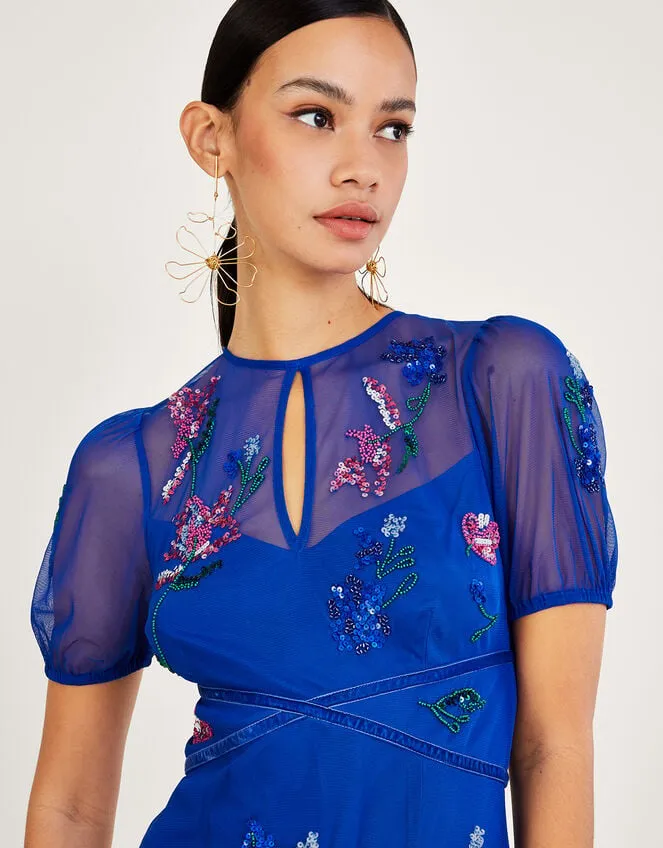 Women Phoebe Embellished Midi Dress In Recycled Polyester Blue Monsoon Occasionwear