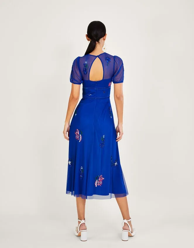 Women Phoebe Embellished Midi Dress In Recycled Polyester Blue Monsoon Occasionwear