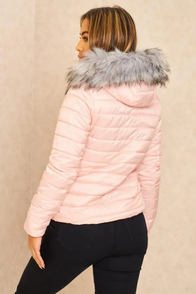 Women Pink And Gray Reversible Short Down Jacket Pink Brentiny Paris Parkas And Down Jackets