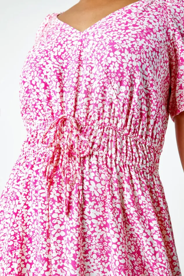 Women Pink Petite Ditsy Floral Stretch Midi Dress Roman Dresses