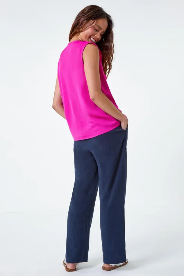 Women Pink Petite Frill Front Vest Top Roman Tops
