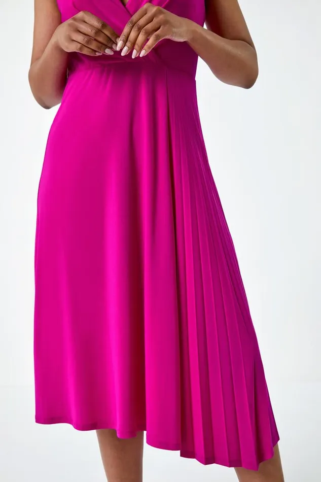 Women Pink Petite Pleat Detail Stretch Wrap Dress Roman Dresses