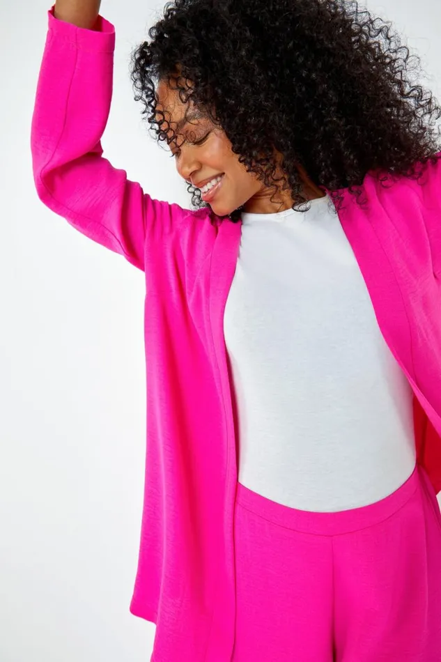 Women Pink Petite Woven Kimono Jacket Roman Tops