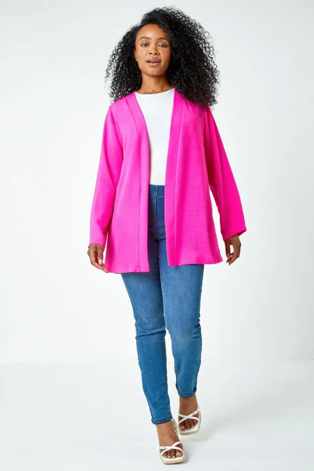 Women Pink Petite Woven Kimono Jacket Roman Tops